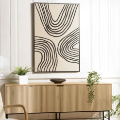 Tableau courbes noires peinture au sable 83 x 123 cm
