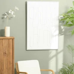 Tableau écru formes abstraites blanches en relief 83 x 123 cm