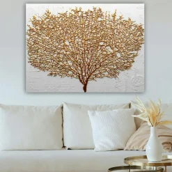 Tableau décoratif blanc et or – arbre texturé