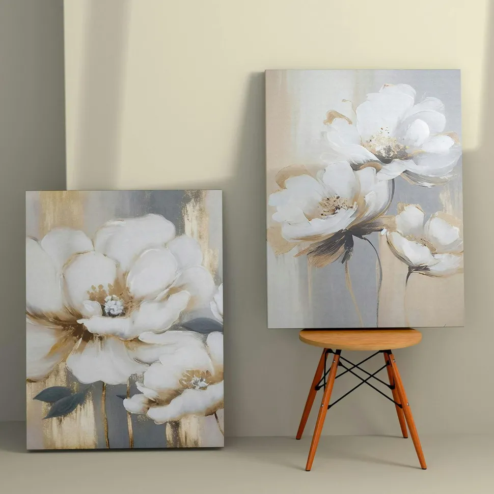 Tableau de fleurs blanches – pour décoration murale (set de 2)