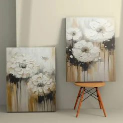 Tableau de fleurs blanches en relief – déco murale moderne (set de 2)