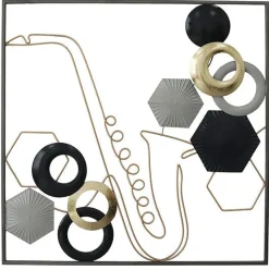 Tableau en métal saxophone tons noir, gris et or