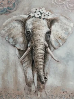 Tableau éléphant en marche avec fleurs