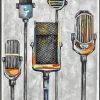 Tableau musique micros vintage cadre argent 90x60