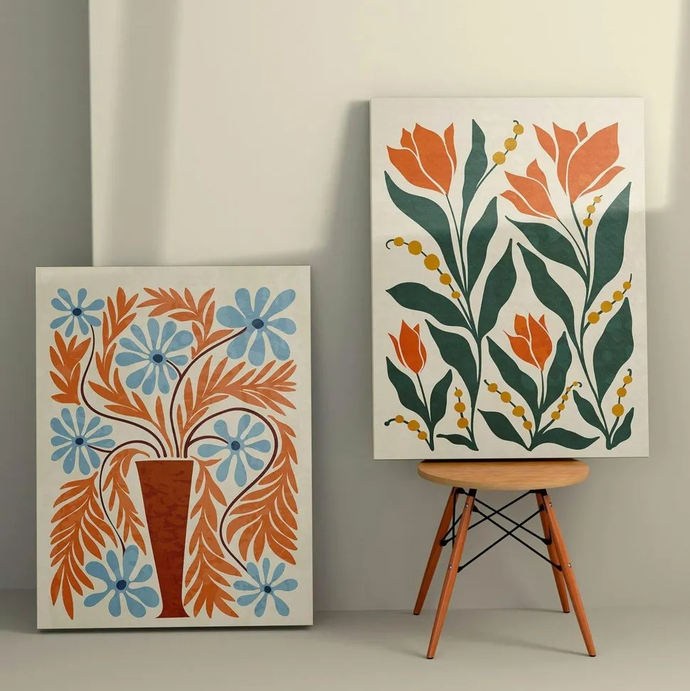 Tableau nature 70s – tons orangés (set de 2)