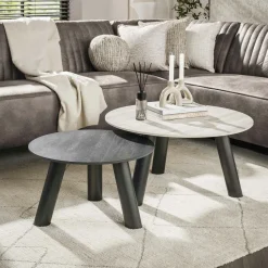 Tables basses céramique 3D gris clair & foncé (x2) GALWAY