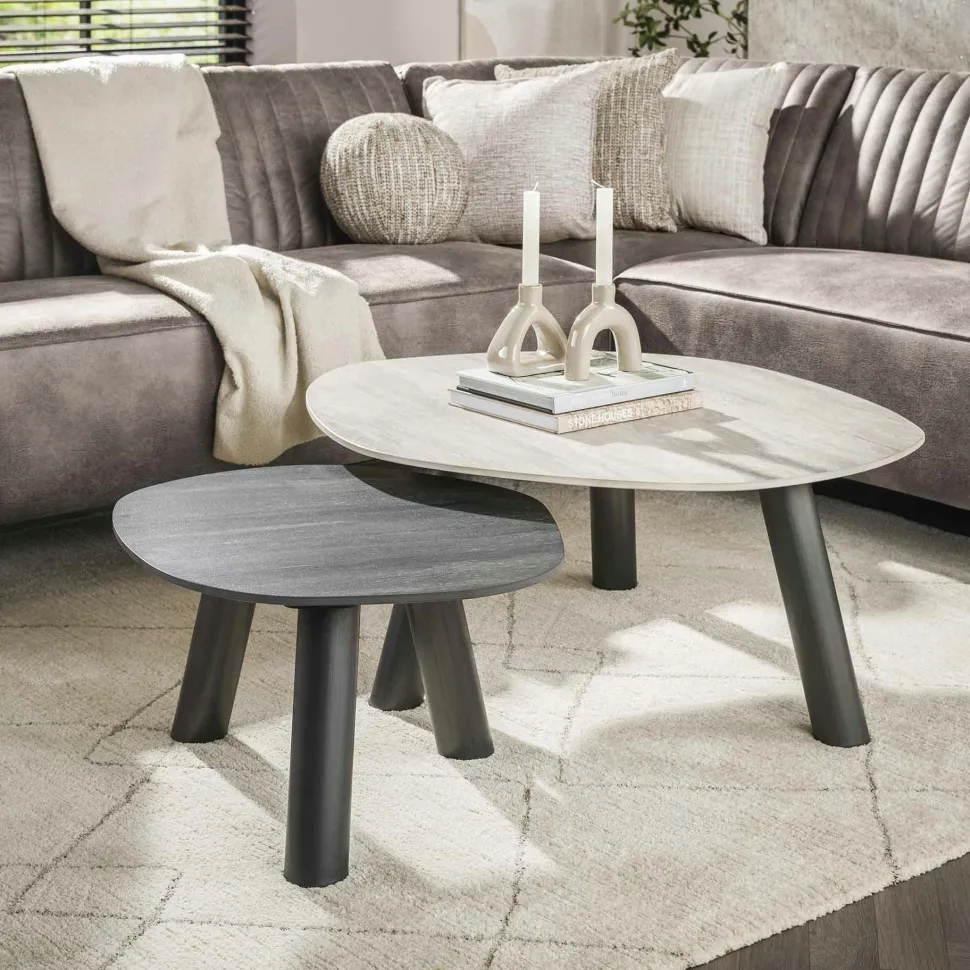 Tables basses design céramique 3D gris clair & foncé (x2) GALWAY