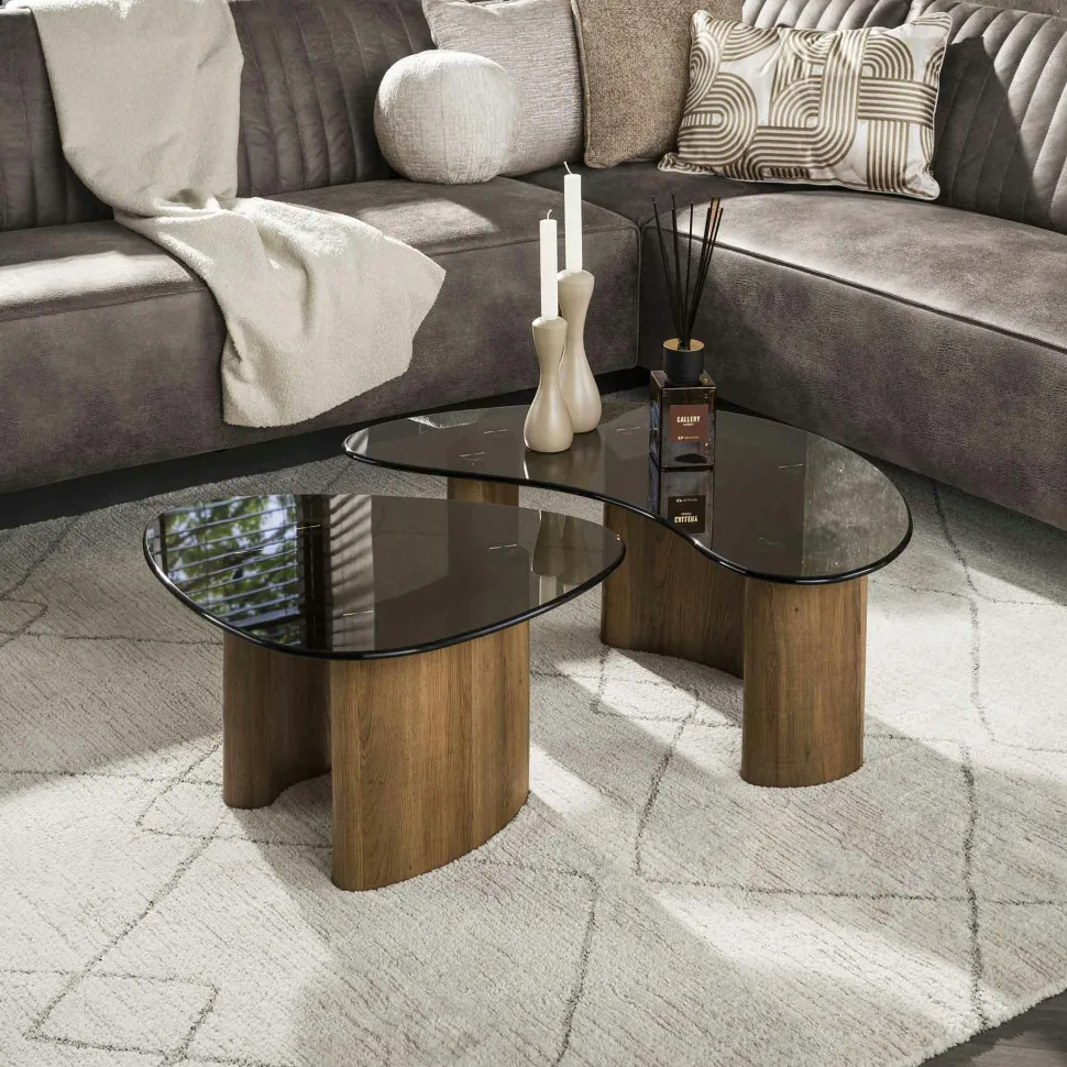 Tables salon verre fumé design triangle (lot de 2) MILOS