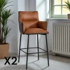 Tabouret bar bi-matière marron avec dossier (lot de 2) KERALA