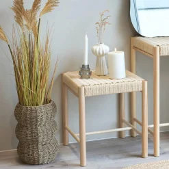 Tabouret bas carré en bois clair et corde tressée TALLINN