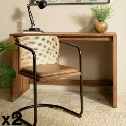 Tabouret cuir havane pieds en bois TIM