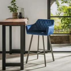 Tabouret de bar avec accoudoirs en velours bleu MELBOURNE