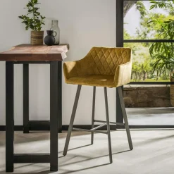 Tabouret de bar avec accoudoirs en velours bleu MELBOURNE