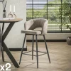 Tabouret de bar beige sable en velours tissé avec dossier ouvert (lot de 2) GALWAY