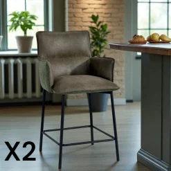 Tabouret de bar bi-matière vert (lot de 2) KERALA