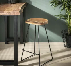 Tabouret de bar bois massif métal MELBOURNE