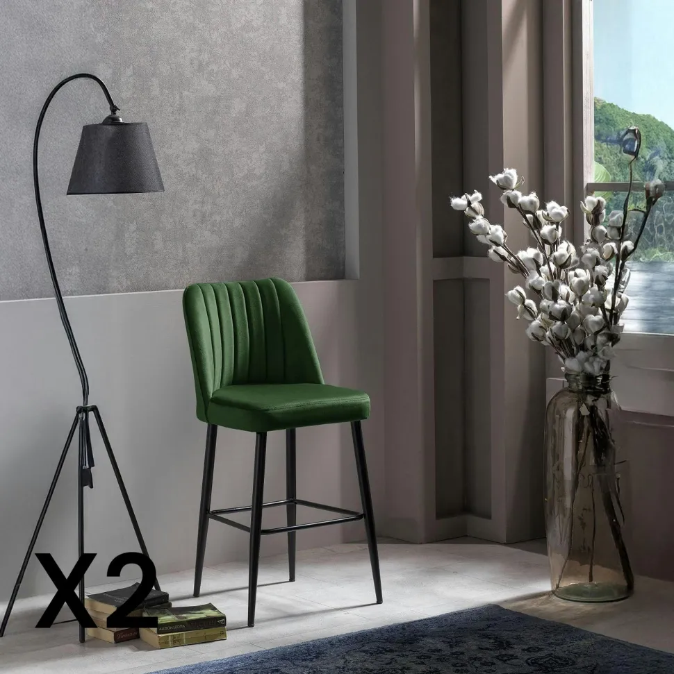 Tabouret de bar confort en velours vert (lot de 2) ROSARIO