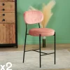 Tabouret de bar design en velours rose pâle FLORENCE (lot 2)