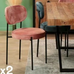 Tabouret de bar design en velours rose pâle FLORENCE (lot 2)