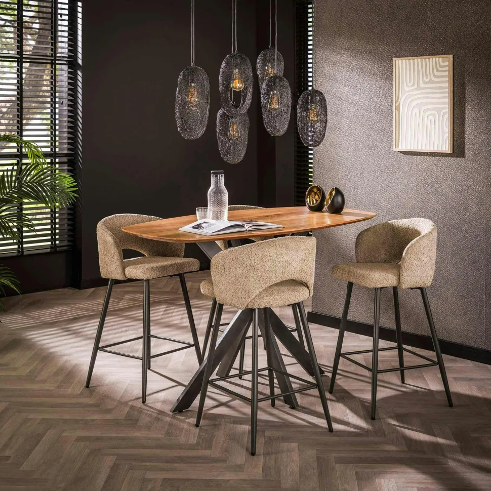 Tabouret de bar en tissu bouclette sable avec dossier ouvert (lot de 2) GALWAY