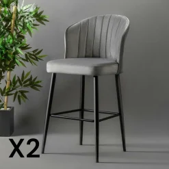 Tabouret de bar en velours gris 65 cm (lot de 2) ROSARIO