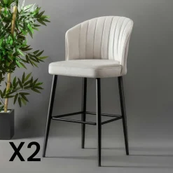Tabouret de bar en velours écru 65 cm (lot de 2) ROSARIO