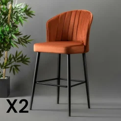 Tabouret de bar en velours rouille 65 cm (lot de 2) ROSARIO
