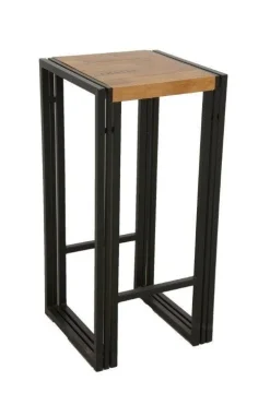 Tabouret de bar hévéa recyclé naturel et métal noirci 36X36X75cm DOCKER