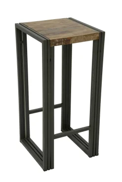Tabouret de bar hévéa recyclé naturel et métal noirci 36X36X75cm DOCKER