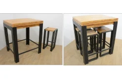 Tabouret de bar hévéa recyclé naturel et métal noirci 36X36X75cm DOCKER