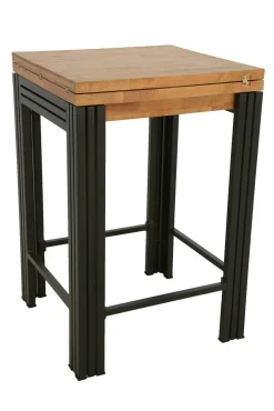 Tabouret de bar hévéa recyclé naturel et métal noirci 36X36X75cm DOCKER