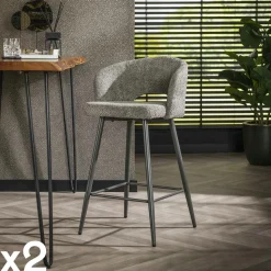 Tabouret de bar marron en velours tissé avec dossier ouvert (lot de 2) GALWAY