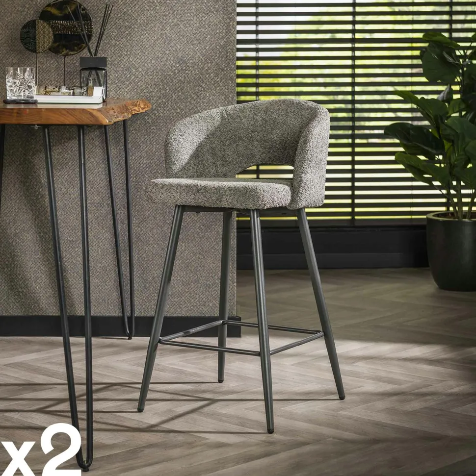 Tabouret de bar marron en velours tissé avec dossier ouvert (lot de 2) GALWAY