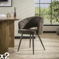 Tabouret de bar marron en velours tissé avec dossier ouvert (lot de 2) GALWAY