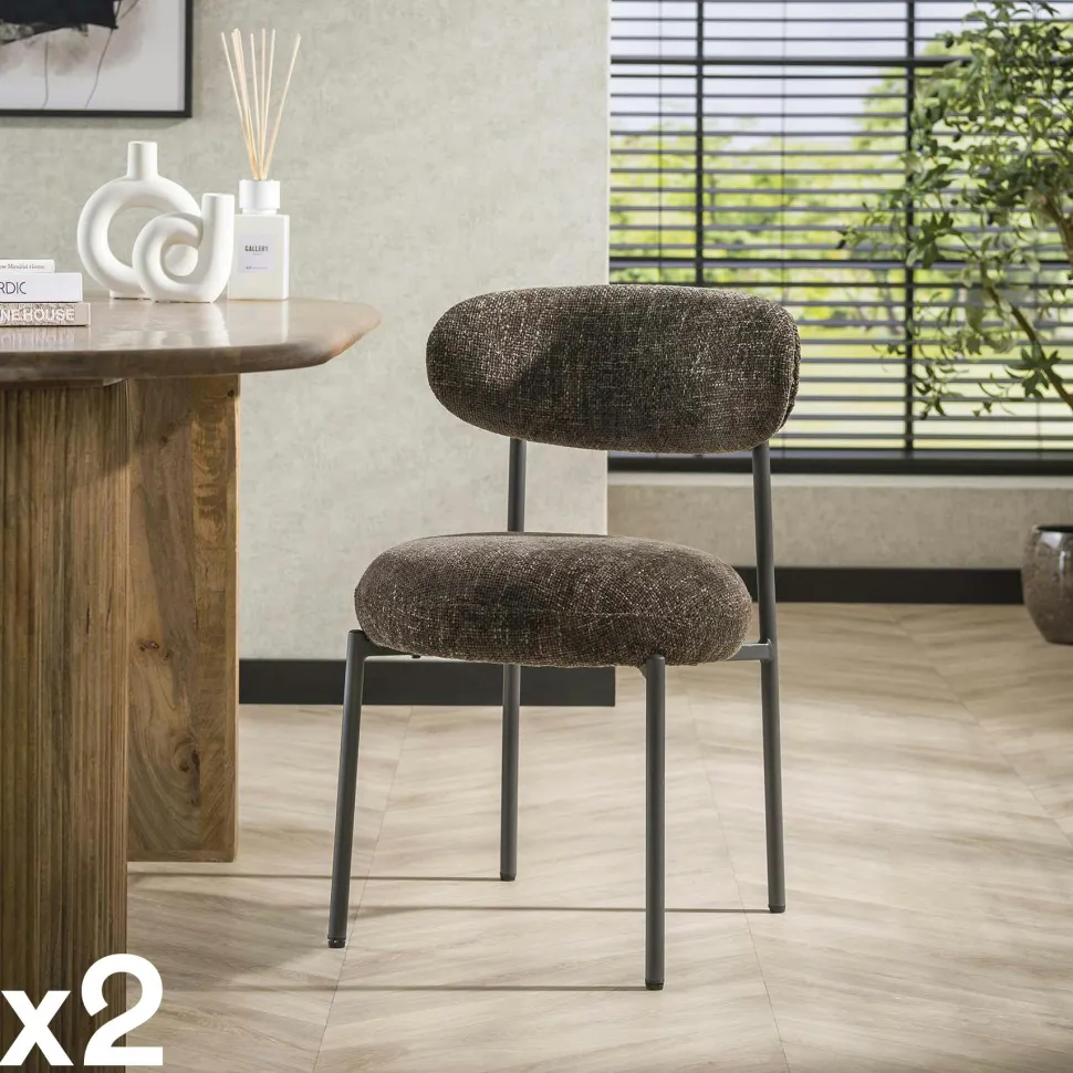 Tabouret de bar marron en velours tissé avec dossier ouvert (lot de 2) GALWAY