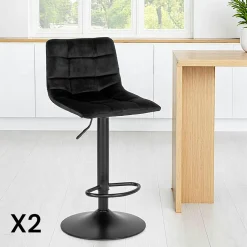 Tabouret de bar noir velours, réglable en hauteur et pivotant (lot de 2) SAVONE