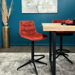 Tabouret de bar pivotant motif damier, velours rouge (lot de 2) PALERME