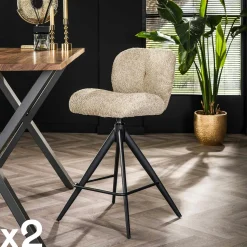 Tabouret de bar pivotant en bouclette sable (lot de 2) GALWAY