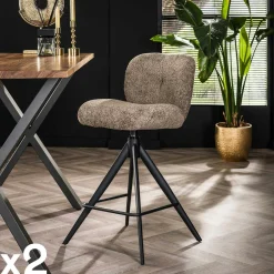 Tabouret de bar pivotant en bouclette taupe (lot de 2) GALWAY