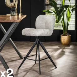 Tabouret de bar pivotant en bouclette taupe (lot de 2) GALWAY