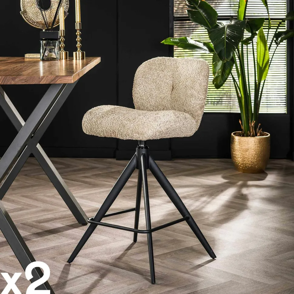 Tabouret de bar pivotant en bouclette taupe (lot de 2) GALWAY