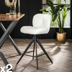 Tabouret de bar pivotant en bouclette taupe (lot de 2) GALWAY