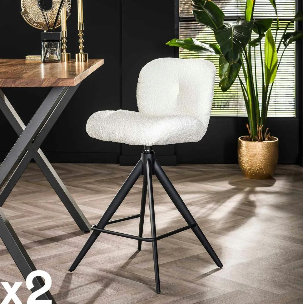Tabouret de bar pivotant en bouclette taupe (lot de 2) GALWAY