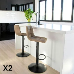 Tabouret de bar réglable en hauteur et pivotant, velours moutarde (lot de 2) SAVONE