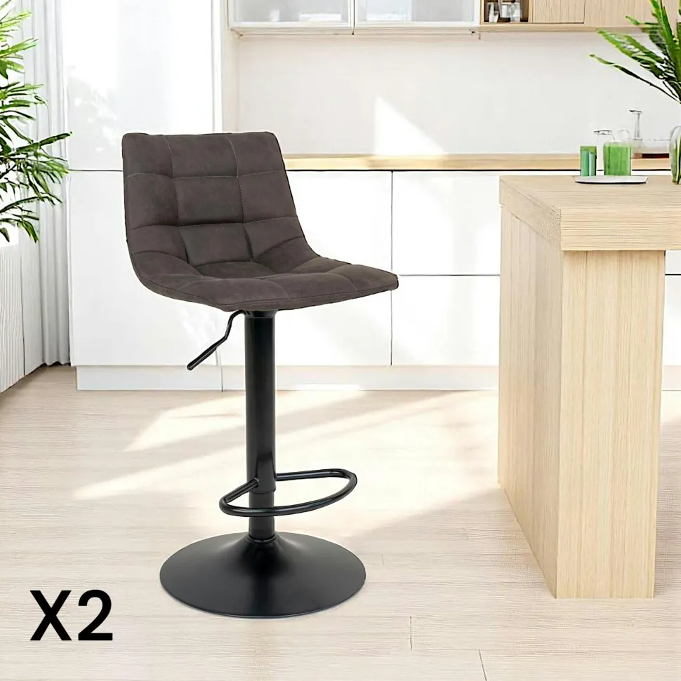 Tabouret de bar réglable en hauteur et pivotant, velours moutarde (lot de 2) SAVONE