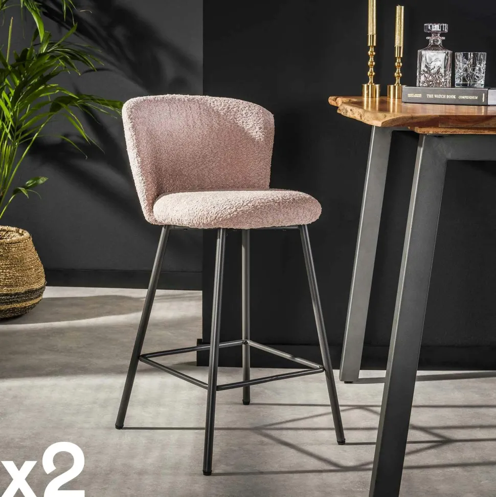 Tabouret de bar rose en tissu bouclette (lot de 2) GALWAY