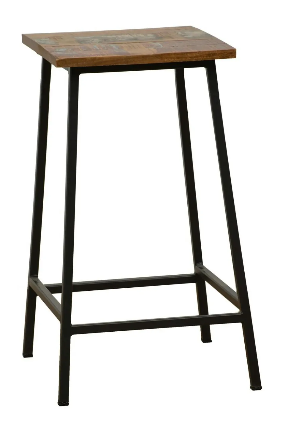 Tabouret en Hévéa recyclé coloré et métal 40x40x60cm LOFT COLORS
