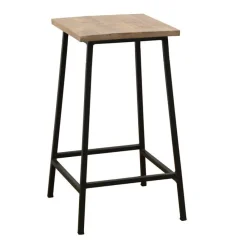 Tabouret en Hévéa recyclé coloré et métal 40x40x60cm LOFT COLORS