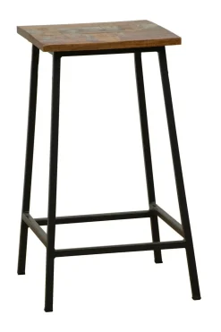Tabouret en Hévéa recyclé naturel et métal 40x40x60cm LOFT