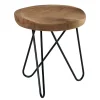 Tabouret en teck massif avec 3 pieds en épingle métal noir D40xH43cm TOWN